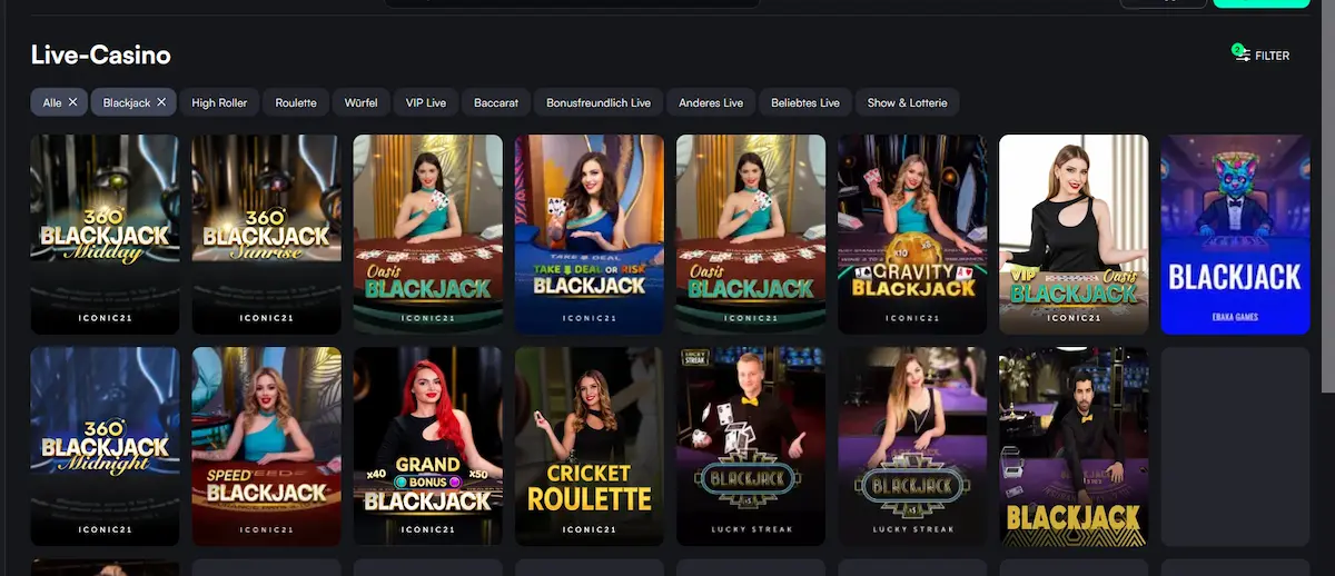 Live-Blackjack-Tisch in der Trueluck-App auf dem Smartphone