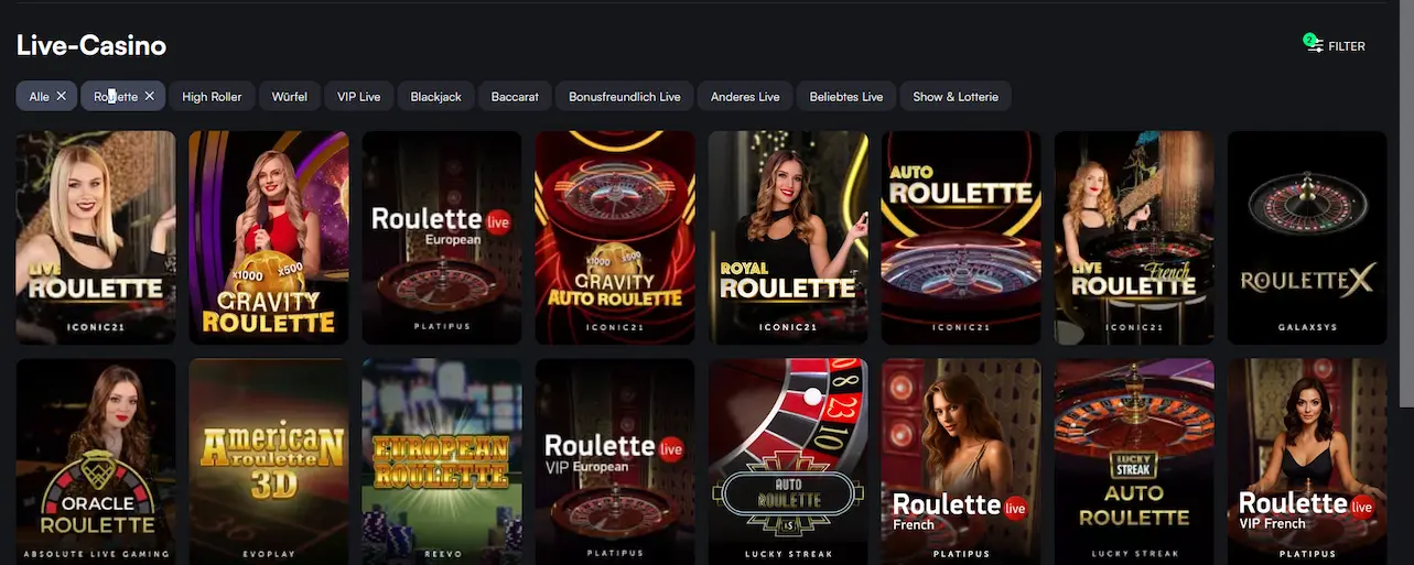 Live-Roulette-Tisch im Trueluck Casino von Evolution Gaming